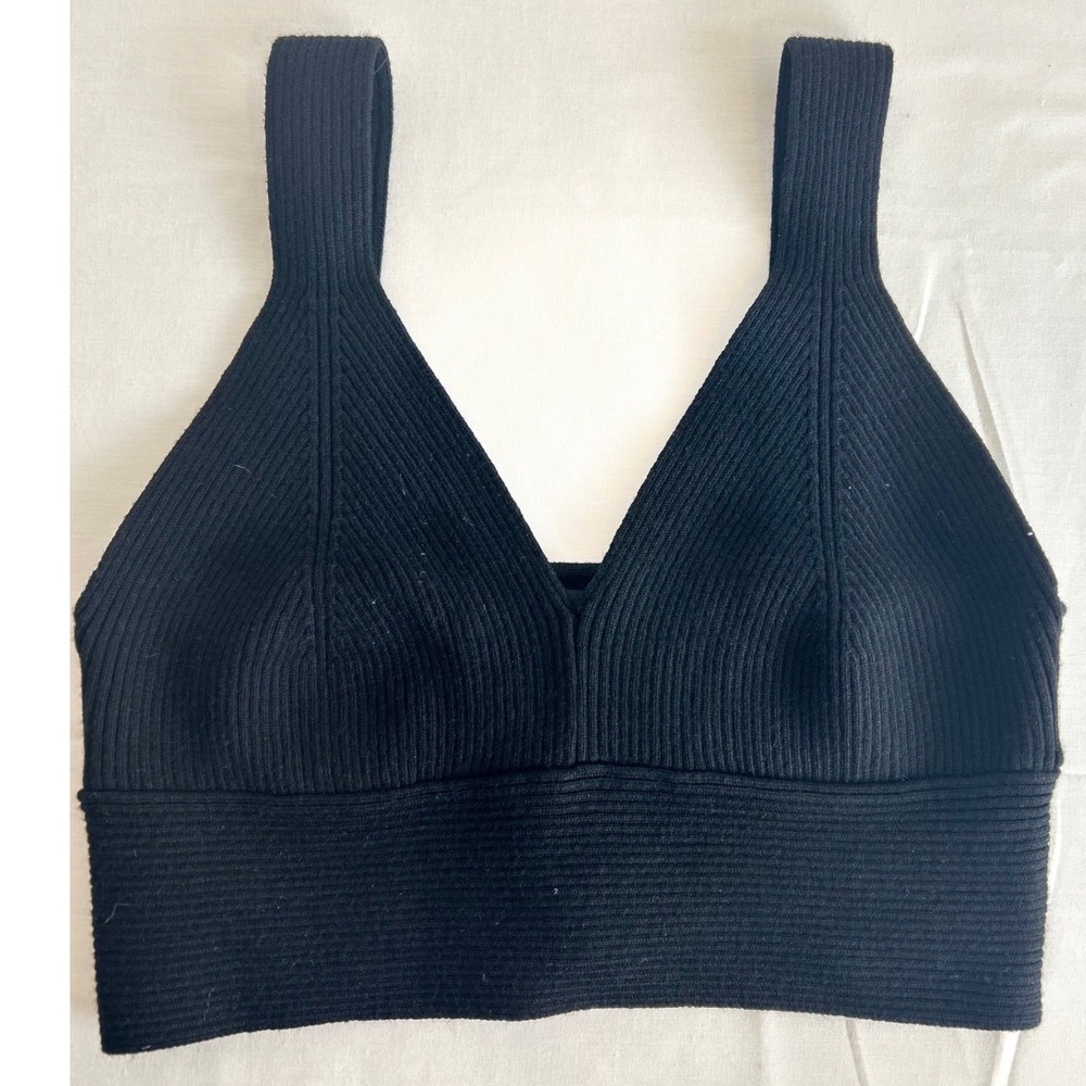 Dynamite Ribbed Knit Bralette Black V-Neck Cropped Tank Top Womens P/S